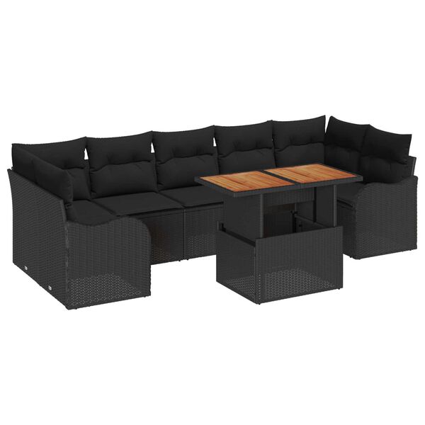 vidaXL Ensemble de canap&eacute; de jardin 8 pcs Noir Poly rotin