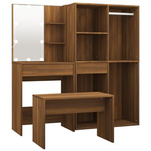 vidaXL Ensemble de coiffeuse avec LED Ch&ecirc;ne marron Bois d'ing&eacute;nierie