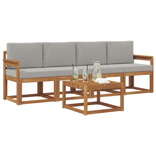 vidaXL Ensemble de canap&eacute;s d'ext&eacute;rieur 5 pcs Gris Naturel et Clair