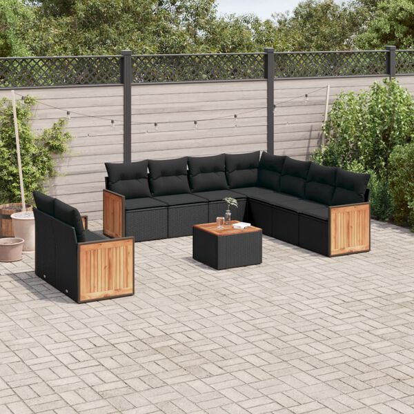 vidaXL Salon de jardin 10 pcs avec coussins noir r&eacute;sine tress&eacute;e