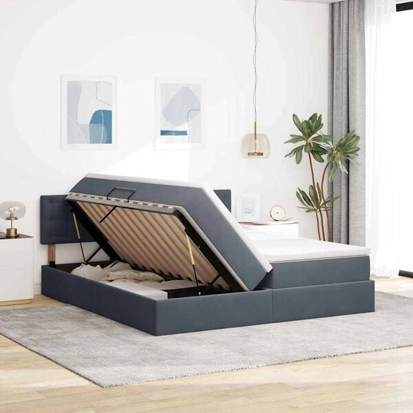 vidaXL Lit de Rangement avec matelas Gris fonc&eacute; 90 x 200 cm