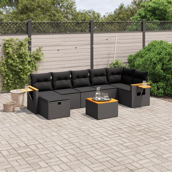 vidaXL Salon de jardin 7 pcs avec coussins noir r&eacute;sine tress&eacute;e