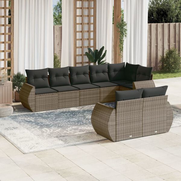 vidaXL Salon de jardin 8 pcs avec coussins gris r&eacute;sine tress&eacute;e