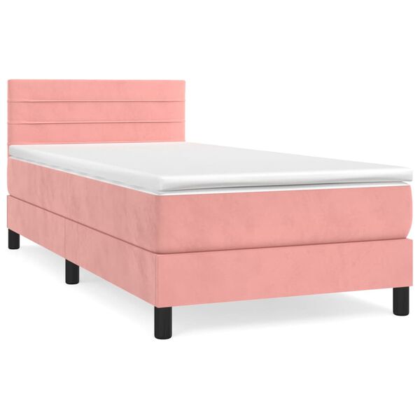 vidaXL Sommier &agrave; lattes de lit avec matelas Rose 90x190 cm Velours