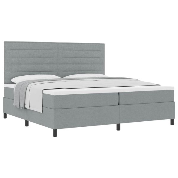 vidaXL Lit &agrave; ressorts avec matelas Gris clair 200 x 200 cm tissu