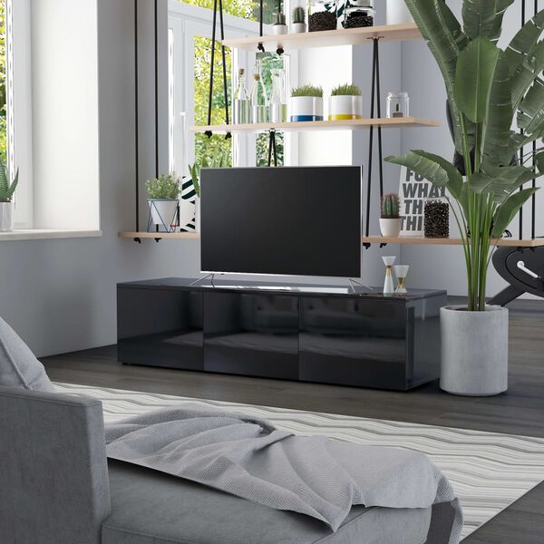 vidaXL Meuble TV Noir brillant 120x34x30 cm Bois d'ing&eacute;nierie