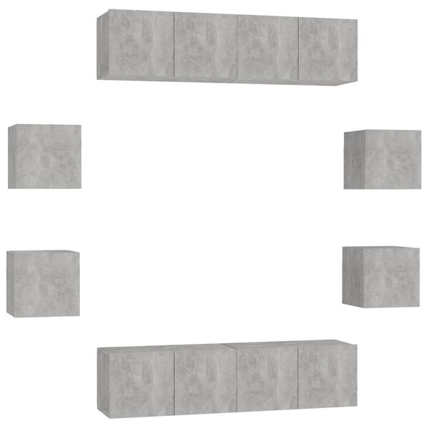 vidaXL Ensemble de meubles TV 8 pcs Gris b&eacute;ton Bois d'ing&eacute;nierie
