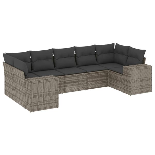 vidaXL Salon de jardin avec coussins 7 pcs gris r&eacute;sine tress&eacute;e