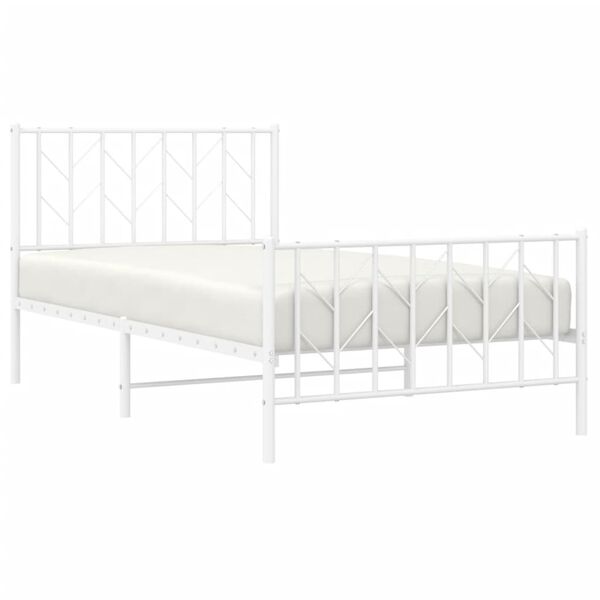 vidaXL Cadre de lit m&eacute;tal sans matelas et pied de lit blanc 100x190 cm