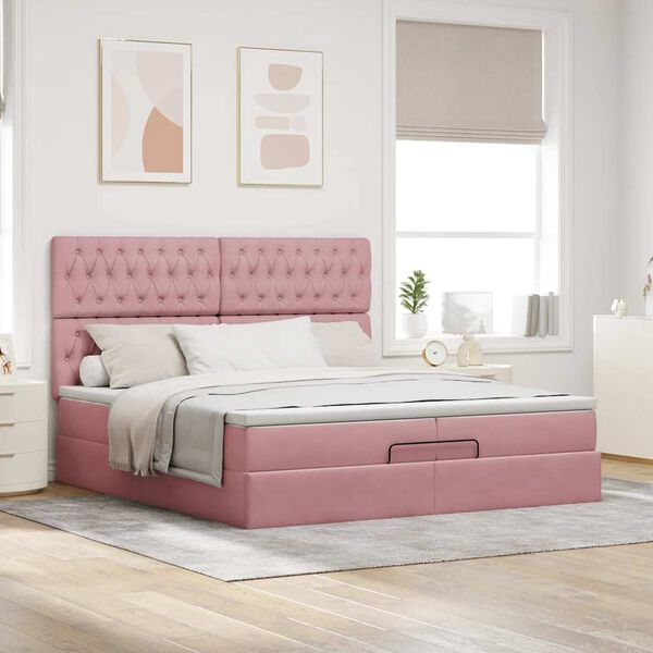 vidaXL Cadre de lit ottoman avec matelas rose 200x200 cm velours