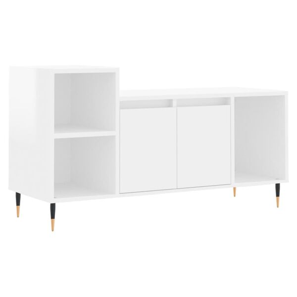 vidaXL Meuble TV Blanc brillant 100x35x55 cm Bois d'ing&eacute;nierie