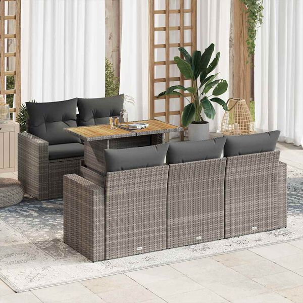 vidaXL Salon de jardin 6 pcs avec coussins gris r&eacute;sine tress&eacute;e