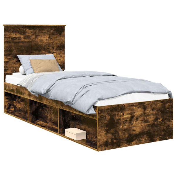 vidaXL Cadre de lit Ch&ecirc;ne fum&eacute; 75 x 190 cm Bois de pin massif
