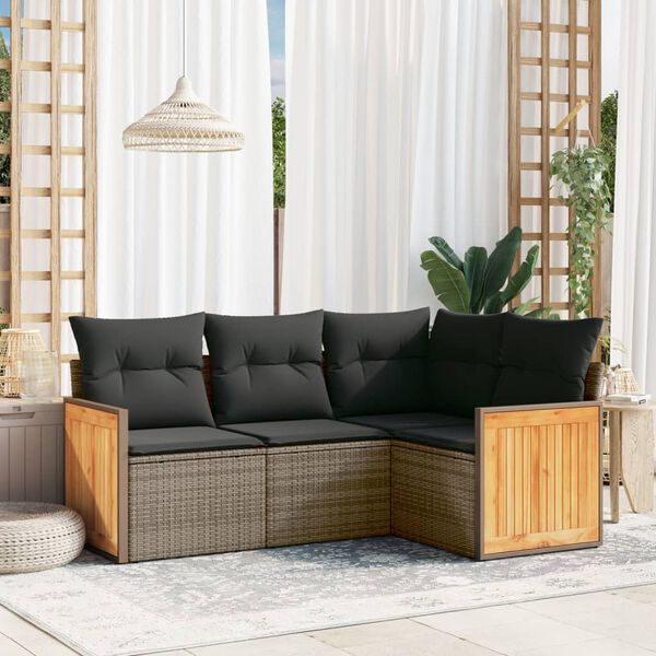 vidaXL Salon de jardin 4 pcs avec coussins gris r&eacute;sine tress&eacute;e