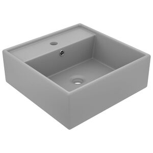 vidaXL Lavabo carr&eacute; &agrave; trop-plein Gris clair mat 41x41 cm C&eacute;ramique