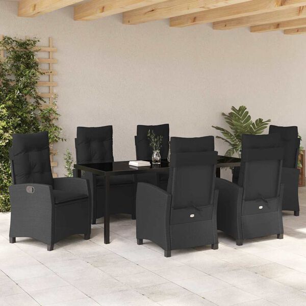 vidaXL Ensemble de salle &agrave; manger pour jardin 7 pcs Noir polyrotin