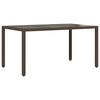 vidaXL Table de jardin avec dessus en verre marron r&eacute;sine tress&eacute;e