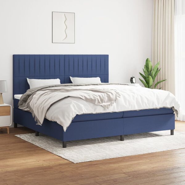 vidaXL Sommier &agrave; lattes de lit avec matelas Bleu 200x200 cm Tissu