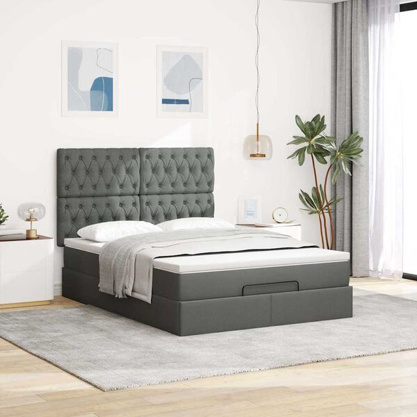 VidaXL Cadre de lit ottoman avec matelas gris fonc&eacute; 140x200 cm tissu