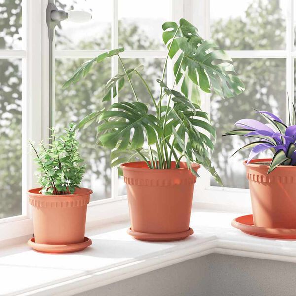 vidaXL Pot &agrave; fleurs rond 24 pcs Rouge brique &Oslash; 19 x 16 cm Plastique