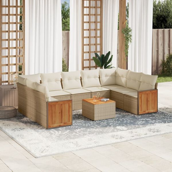 vidaXL Salon de jardin avec coussins 10 pcs beige r&eacute;sine tress&eacute;e