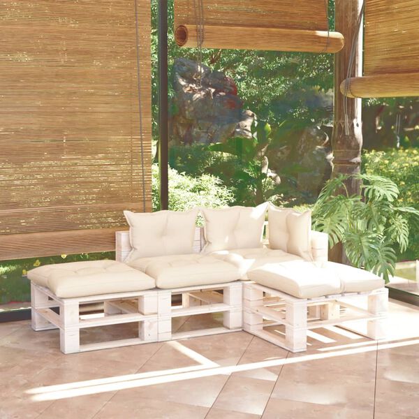 vidaXL Salon palette de jardin 4 pcs avec coussins bois de pin