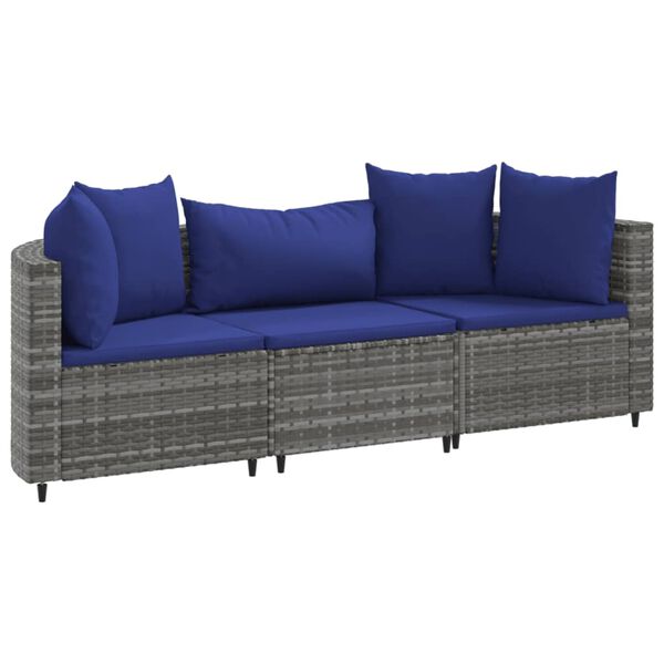 vidaXL Salon de jardin avec coussins 3 pcs gris r&eacute;sine tress&eacute;e