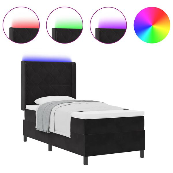 vidaXL Lit &agrave; Ressorts avec Matelas LED Noir 100 x 200 cm Velours