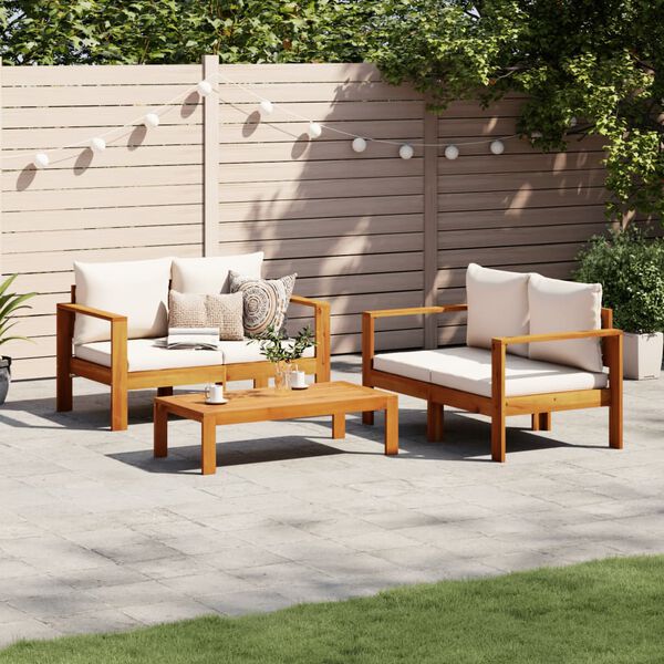 vidaXL Salon de jardin avec coussins 3 pcs bois massif d'acacia