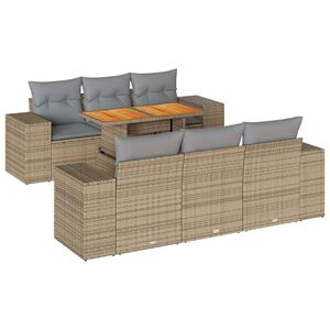 vidaXL Salon de jardin avec coussins 7 pcs beige r&eacute;sine tress&eacute;e