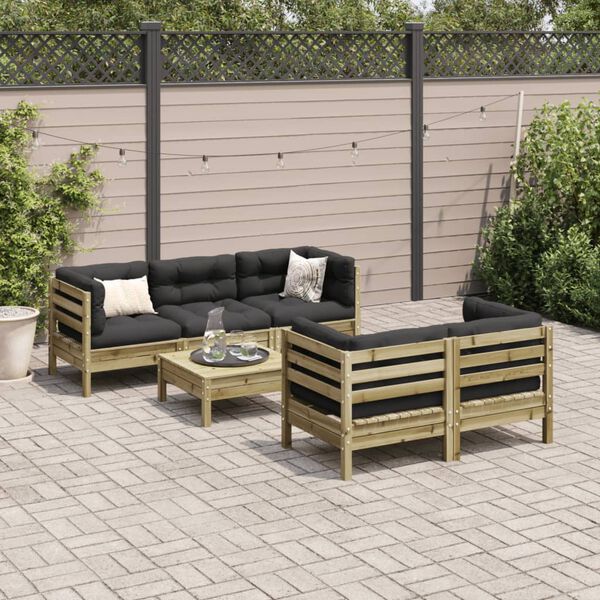 vidaXL Salon de jardin 6 pcs avec coussins bois de pin impr&eacute;gn&eacute;