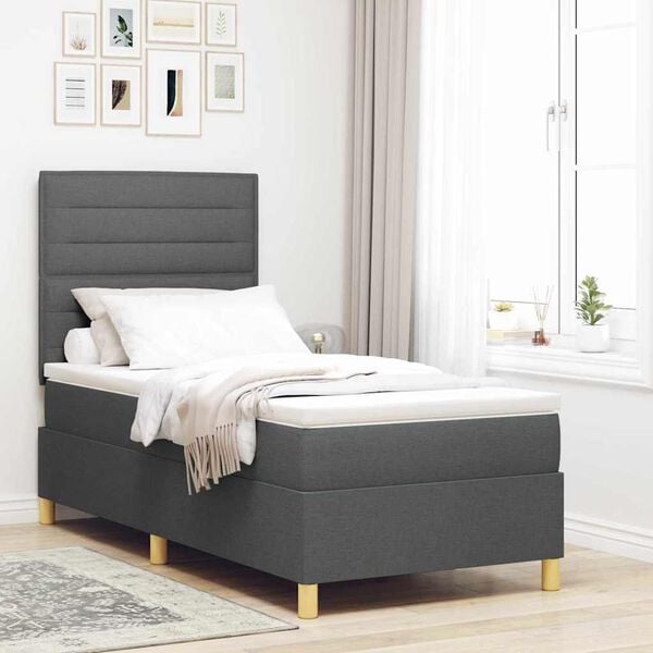 vidaXL Lit &agrave; ressorts avec matelas Gris fonc&eacute; 90 x 190 cm tissu