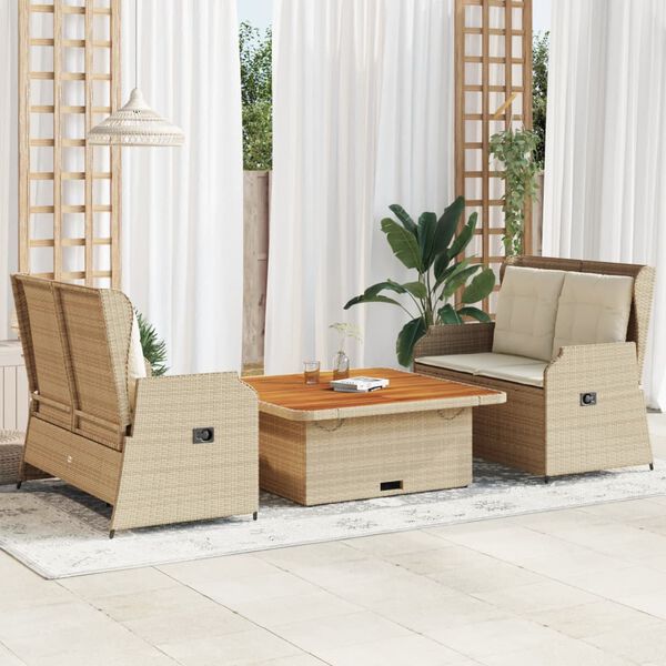 vidaXL Salon de jardin avec coussins 3 pcs beige r&eacute;sine tress&eacute;e