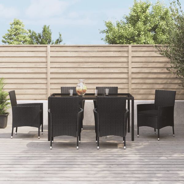 vidaXL Ensemble &agrave; manger de jardin coussins 7pcs Noir R&eacute;sine tress&eacute;e