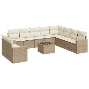 vidaXL Salon de jardin 11 pcs avec coussins beige r&eacute;sine tress&eacute;e
