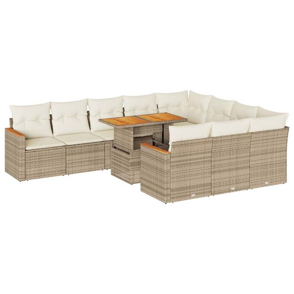 vidaXL Salon de jardin 11pcs avec coussins beige résine tressée acacia
