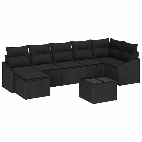 vidaXL Ensemble de canap&eacute; de jardin avec coussin 8 pcs Noir polyrotin