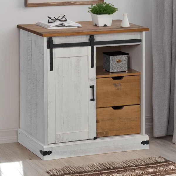 vidaXL Buffet HALDEN porte coulissante blanc 80x40x80 cm bois massif