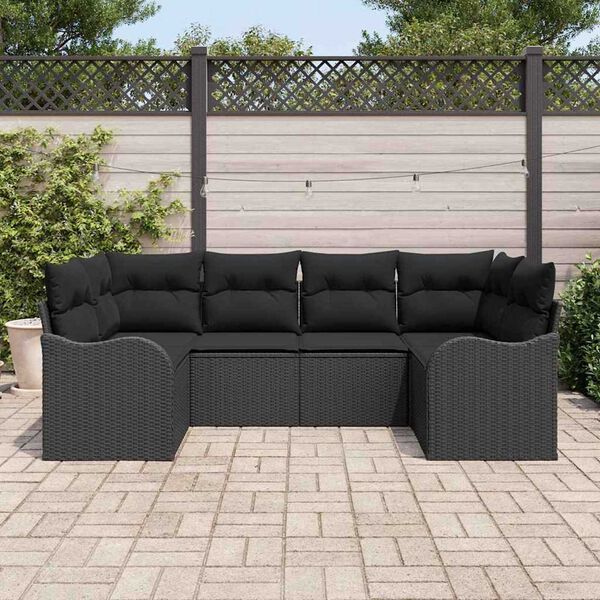 vidaXL Ensemble de canap&eacute; de jardin avec coussin 6 pcs Noir Poly rotin