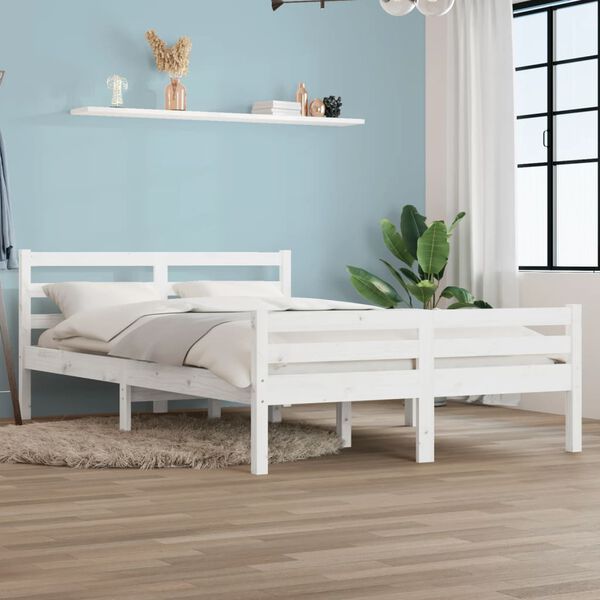 vidaXL Cadre de lit sans matelas blanc bois massif 135x190 cm