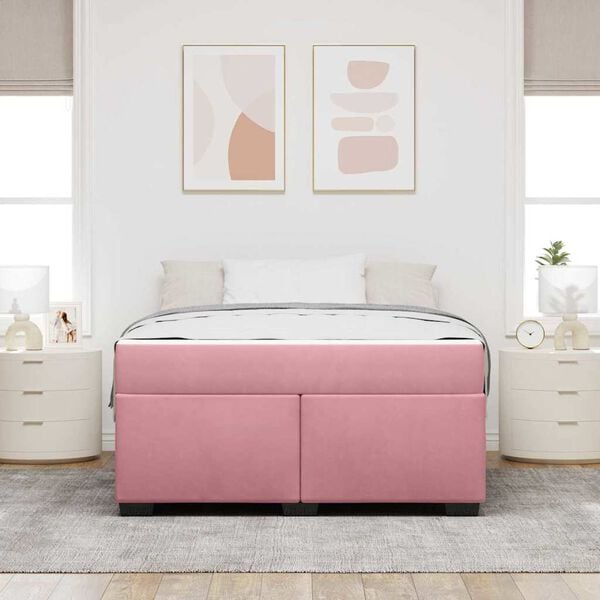 vidaXL Cadre de lit avec matelas Rose 140 x 200 cm tissu