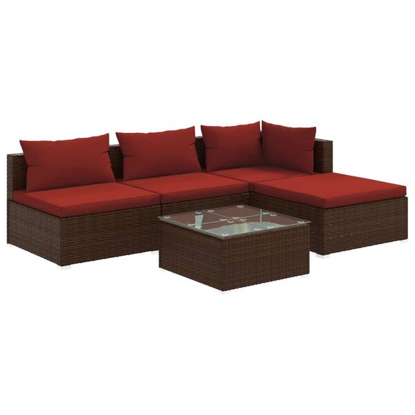 vidaXL Salon de jardin 5 pcs avec coussins R&eacute;sine tress&eacute;e Marron