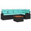 vidaXL Ensemble de canap&eacute; de jardin 6 pc Noir et turquoise polyrotin