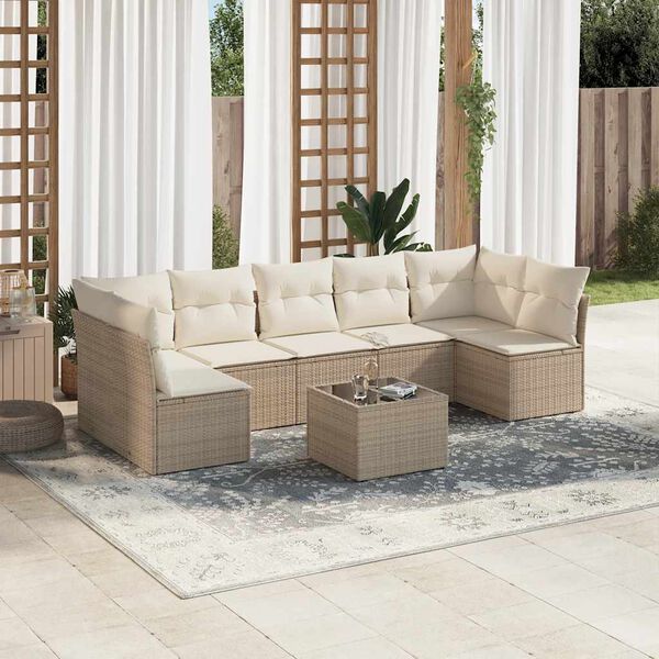 vidaXL Salon de jardin avec coussins 8 pcs beige r&eacute;sine tress&eacute;e
