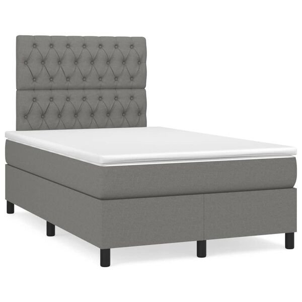 vidaXL Sommier &agrave; lattes de lit avec matelas gris fonc&eacute; 120x190cm tissu