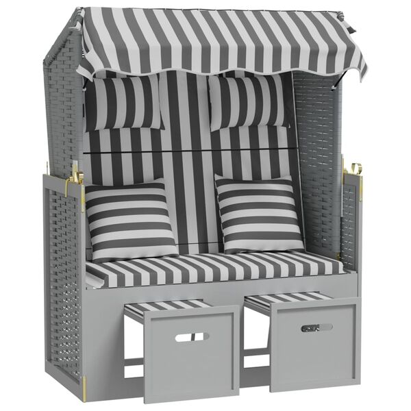 vidaXL Strandkorb avec coussins R&eacute;sine tress&eacute;e bois solide gris blanc