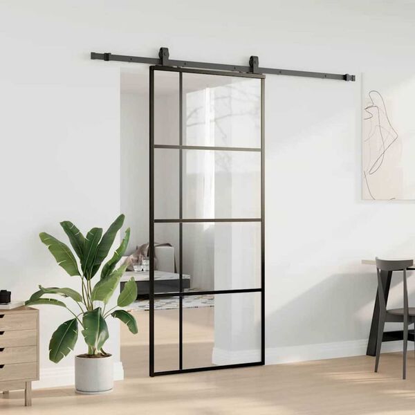 vidaXL Porte coulissante kit de quincaillerie noir 90x205 cm verre ESG