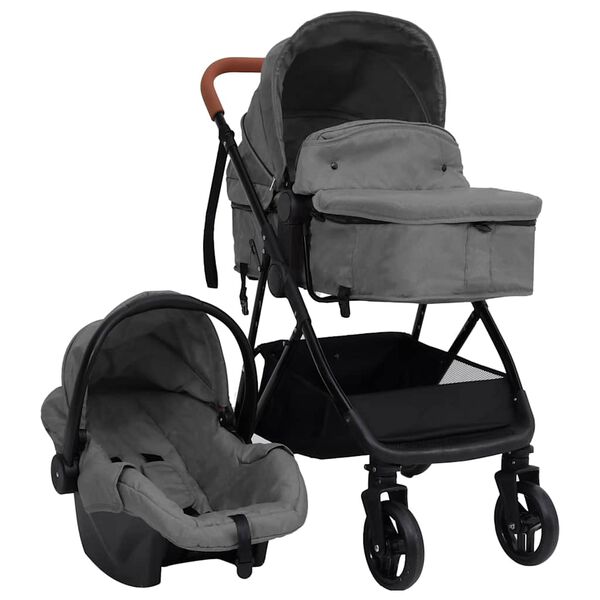 vidaXL Poussette pour b&eacute;b&eacute; 3-en-1 Gris clair et noir Acier