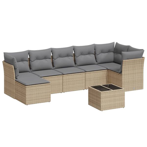vidaXL Salon de jardin avec coussins 8 pcs beige r&eacute;sine tress&eacute;e