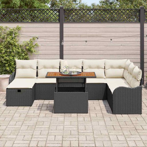 vidaXL Ensemble de canapé de jardin 9 pcs Noir polyrotin